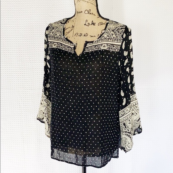Angie Sheer Paisley & Polka Dot Print Top - Picture 1 of 7